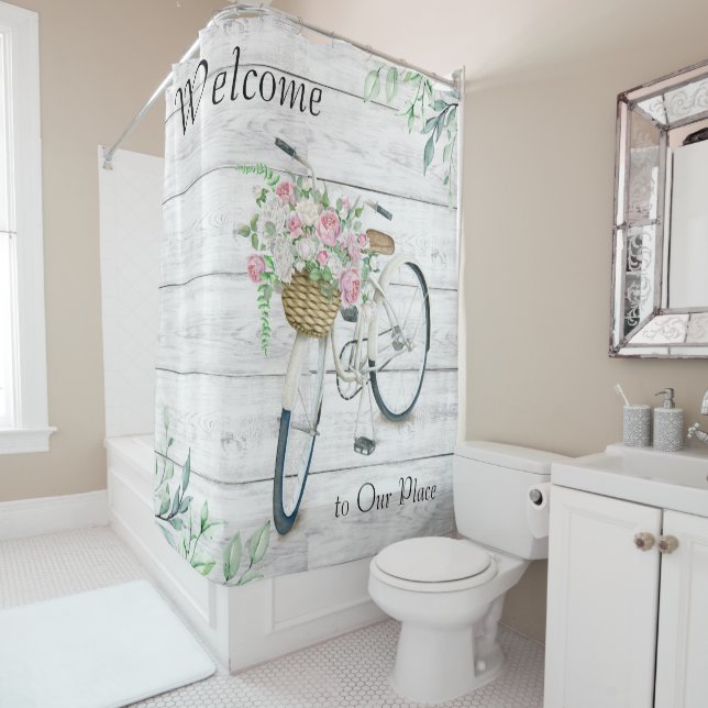 Shower Curtain Welcome Spring Bicycle (In Situ)