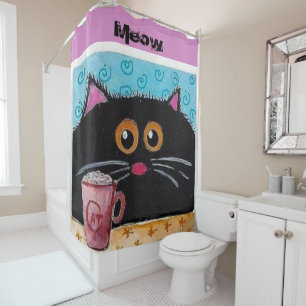 Shower Curtain Whimsical Cat