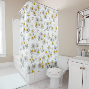 Shower Curtain White Daisy Floral