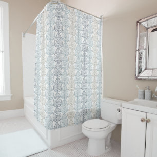 Shower curtain with abstract plant ornaments.