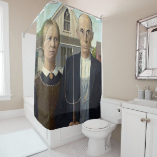Shower Curtain with American Gothic Print