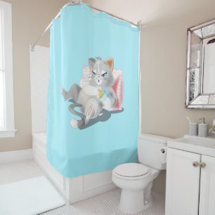 Shower Curtain with Baby Cat - Custom Colours