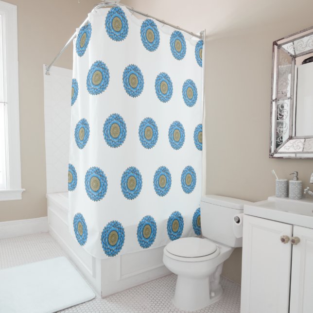 Shower Curtain with hand- drawn mandala design (In Situ)