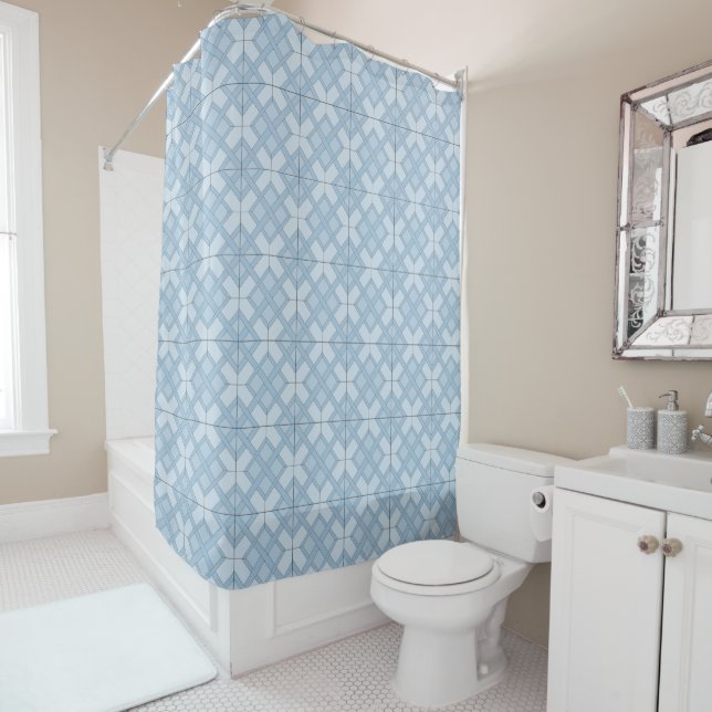 Shower Curtain - Woven Lattice in Blue (In Situ)