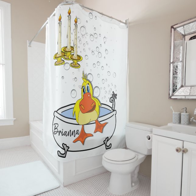 Shower Curtain Yellow Chick Bubbles Candles (In Situ)