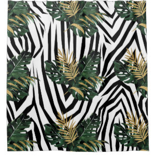 Shower Curtain Zebra Print Tropical 