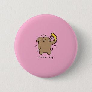 Shower Dog Brown Poodle Bath Time Kawaii 6 Cm Round Badge