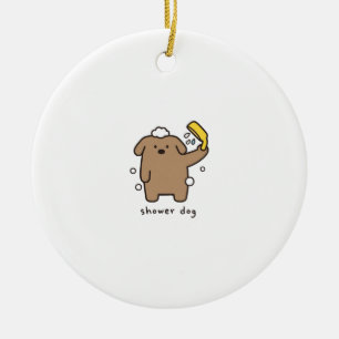 Shower Dog Brown Poodle Bath Time Kawaii Ceramic Tree Decoration