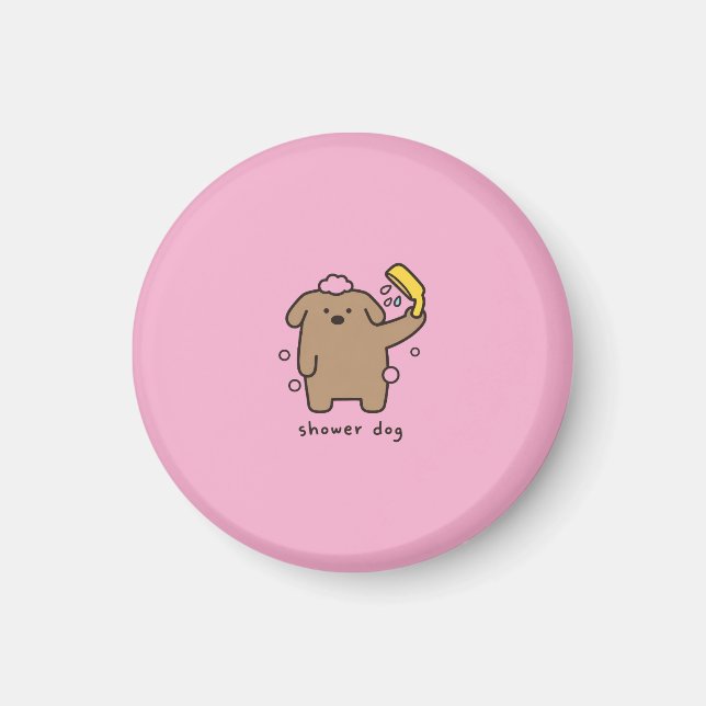 Shower Dog Brown Poodle Bath Time Kawaii Magnet (Front)