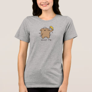 Shower Dog Brown Poodle Bath Time Kawaii Tri-Blend Shirt