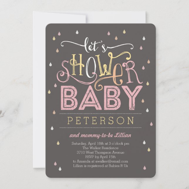 Shower Drops Baby Shower Invitation - Pink (Front)