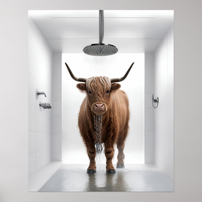 Shower Highland Cow Bathroom Picture Print Poster (Front)