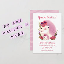 Shower Invitation -Mummy and Baby Girl Hedgehogs