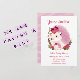 Shower Invitation -Mummy and Baby Girl Hedgehogs