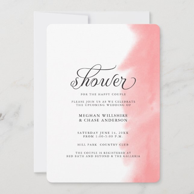 Shower Invite | Coral Rose Watercolor Stroke (Front)