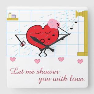 Shower Love: Square Square Wall Clock