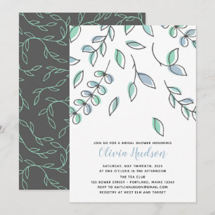 Shower of blue green leaves bridal shower invitation