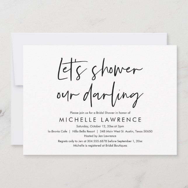 Shower our darling, Modern Casual Bridal Shower Invitation (Front)