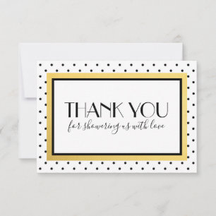 Shower Thank You Note Card, Black White Gold