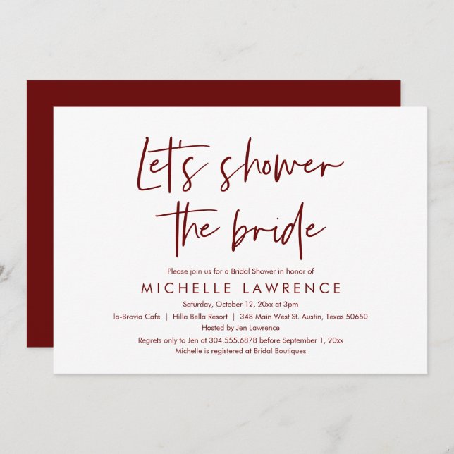 Shower the bride, Modern Casual Bridal Shower Invitation (Front/Back)
