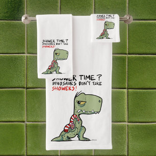 Shower Time Funny T-Rex Dinosaur Kids Bath Towel Set
