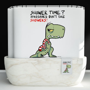Shower Time? Funny Towel T-Rex Dinosaur Cartoon Curtain