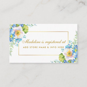 Shower Watercolor Blue Floral Gold Registry Insert