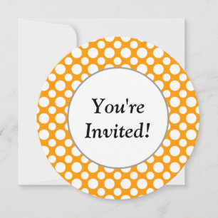 Shower White Polka Dots  Oraqnge Round Invitation