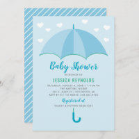 Showered with Love Blue Umbrella Boy Baby Shower