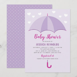 Showered with Love Purple Umbrella Baby Shower Invitation