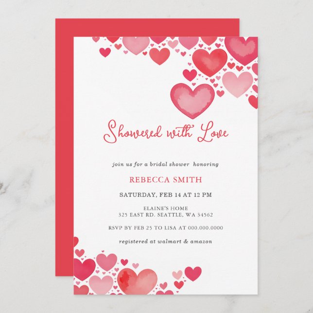 Showered with Love Valentines Day Bridal Shower Invitation (Front/Back)