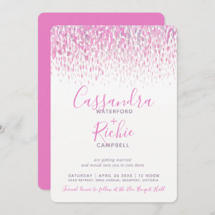 Showering cascade pink purple grey art wedding invitation