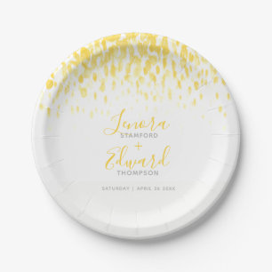 Showering cascade yellow grey art wedding paper plate