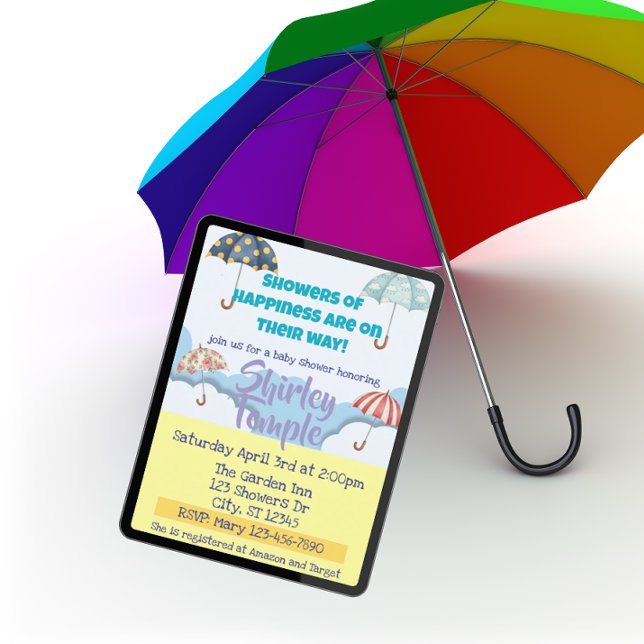 Showers of Happiness Umbrella Baby Shower Invitation (Creator Uploaded)