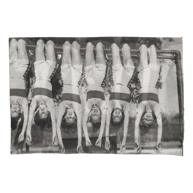 Showgirls on monkey bars, playful design. pillowcase (Front)
