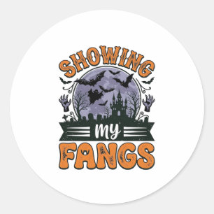 Showing My Fangs Vintage Halloween Vampire Shirt_1 Classic Round Sticker
