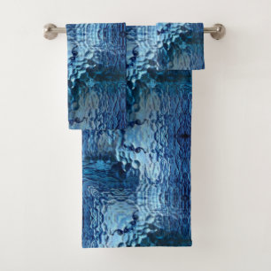 Showy blue hammered bent glass repetition  bath towel set