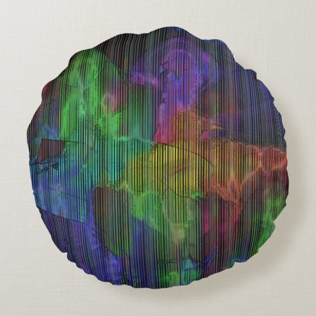 Showy coloured spots under deformed stripes lines  round cushion (Back)