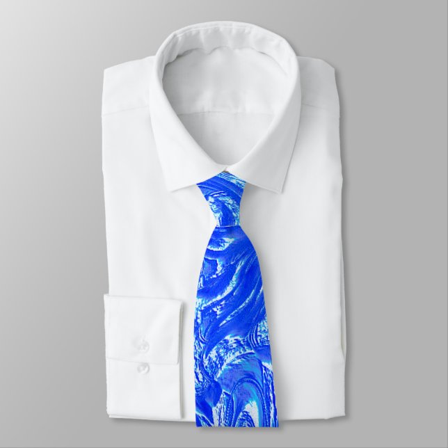 Showy curved to grainy traces,clear blue texture  tie (Tied)