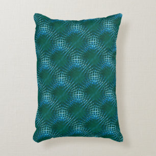 Showy cyan pointed grid looking puffed or inflated decorative cushion