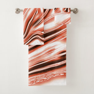 Showy green and red long wavy traces on black fund bath towel set