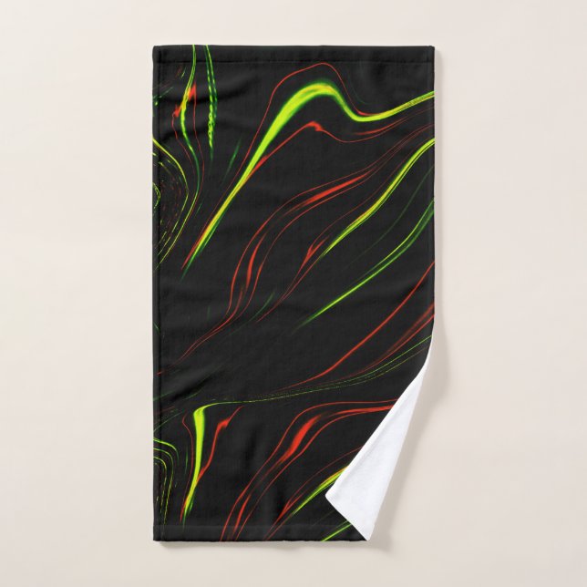 Showy green and red long wavy traces on black fund bath towel set (Hand Towel)