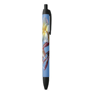 Showy Plumeria Frangipani Blooms Black Ink Pen