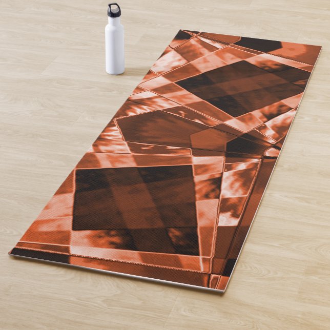 Showy reddish brown inclined square and rectangles yoga mat (In Situ)