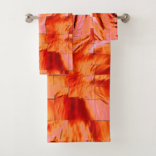 Showy salmon colour in mosaic texture soft carved  bath towel set