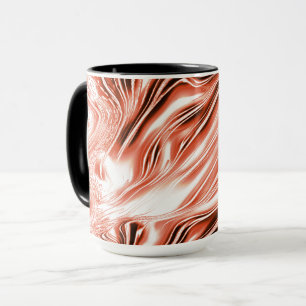 Showy salmon to red long wavy traces on white fund mug