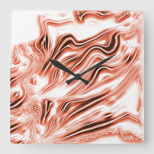 Showy salmon to red long wavy traces on white fund square wall clock