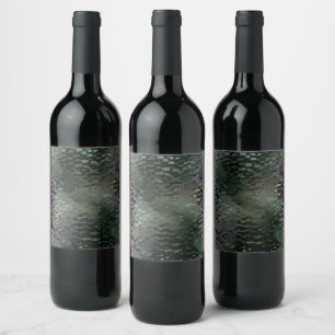Showy scaly plaques floating over dark fund wine label