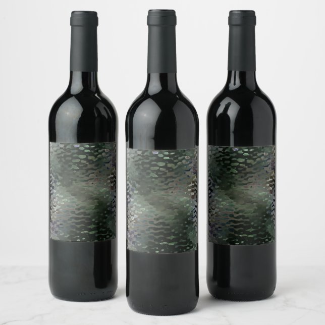 Showy scaly plaques floating over dark fund wine label (Bottles)