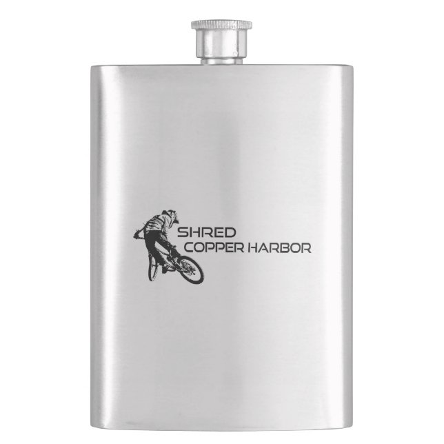 Shred Copper Harbour Michigan Mountain Biking Hip Flask (Front)